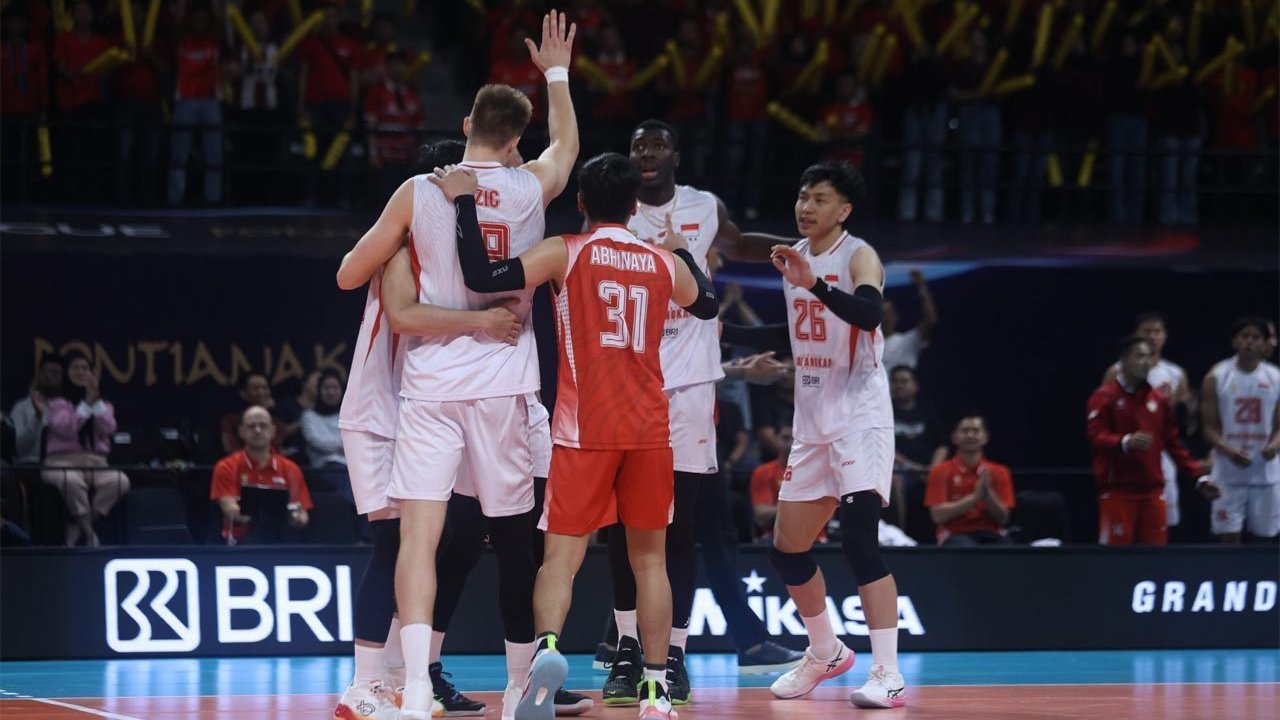 Jakarta Bhayangkara Presisi saat melawan Hyundai Capital Skywalkers di babak semifinal AVC Mens Champions League 2026. (c) AVC